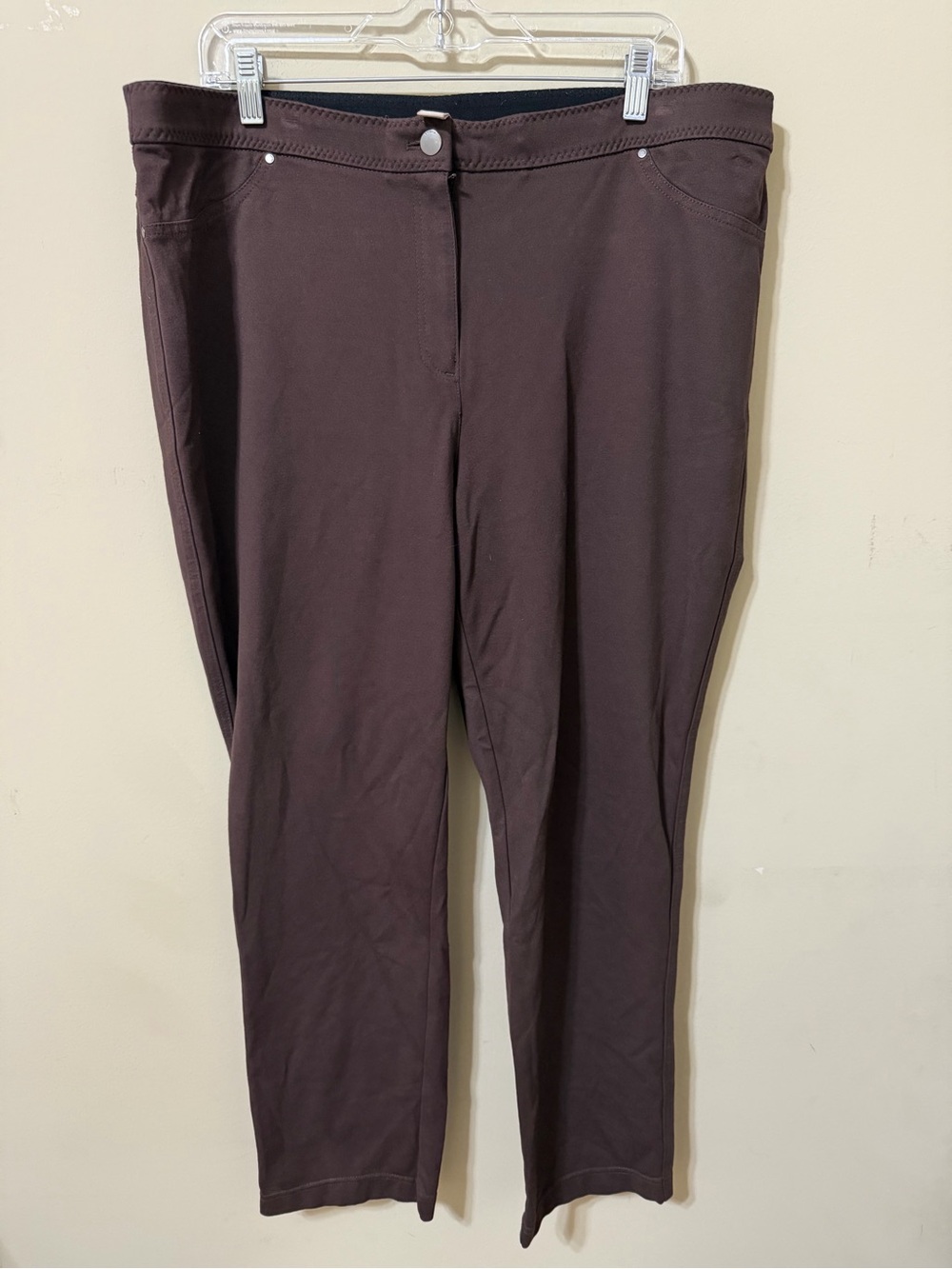 Chico's Straight-Leg Pull-On equestrian Pants Dark Brown size 3 XL stretch chic